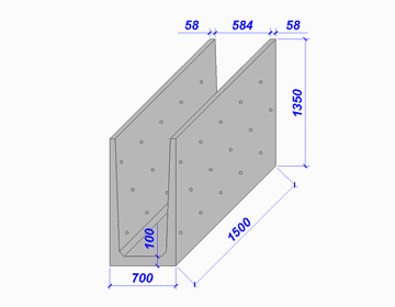 Лотки железобетонные: Блок междупутного лотка глубиной 1, 25 м. тип II